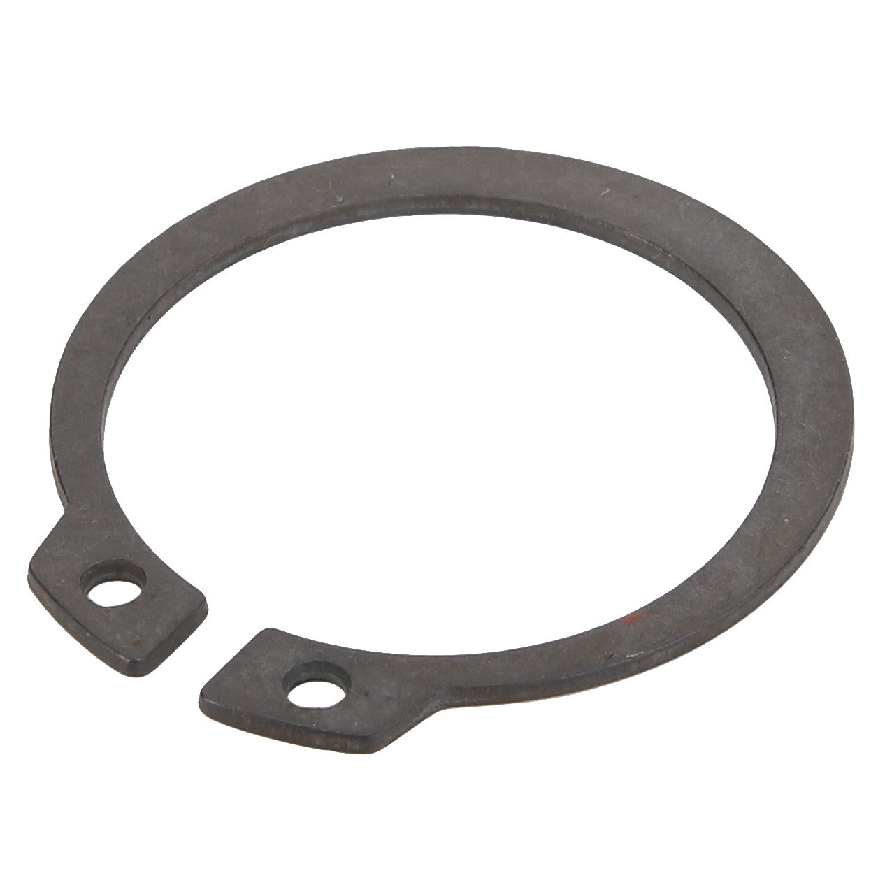 The AGCO CIRCLIP - ACY9300590 is a metal retaining ring featuring two small holes on opposite ends, designed for securing components on a shaft or in a bore. Currently, no additional product description information is available.