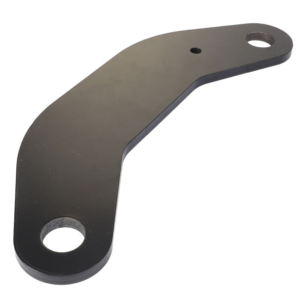 The AGCO | LINK - AL269606 is a sleek black metal bracket designed with two holes at each end and a slight bend in the middle.