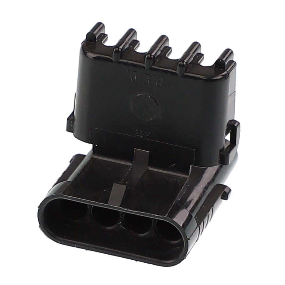 A black, rectangular AGCO | CONNECTOR SHROUD - AG515758 electrical connector with three parallel pin openings. No current product description information available.