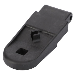 A black plastic latch with a rectangular opening and raised central notch, viewed on a plain white background, compatible with various Fendt models, AGCO Hinge, Left, Window - 816810050050.