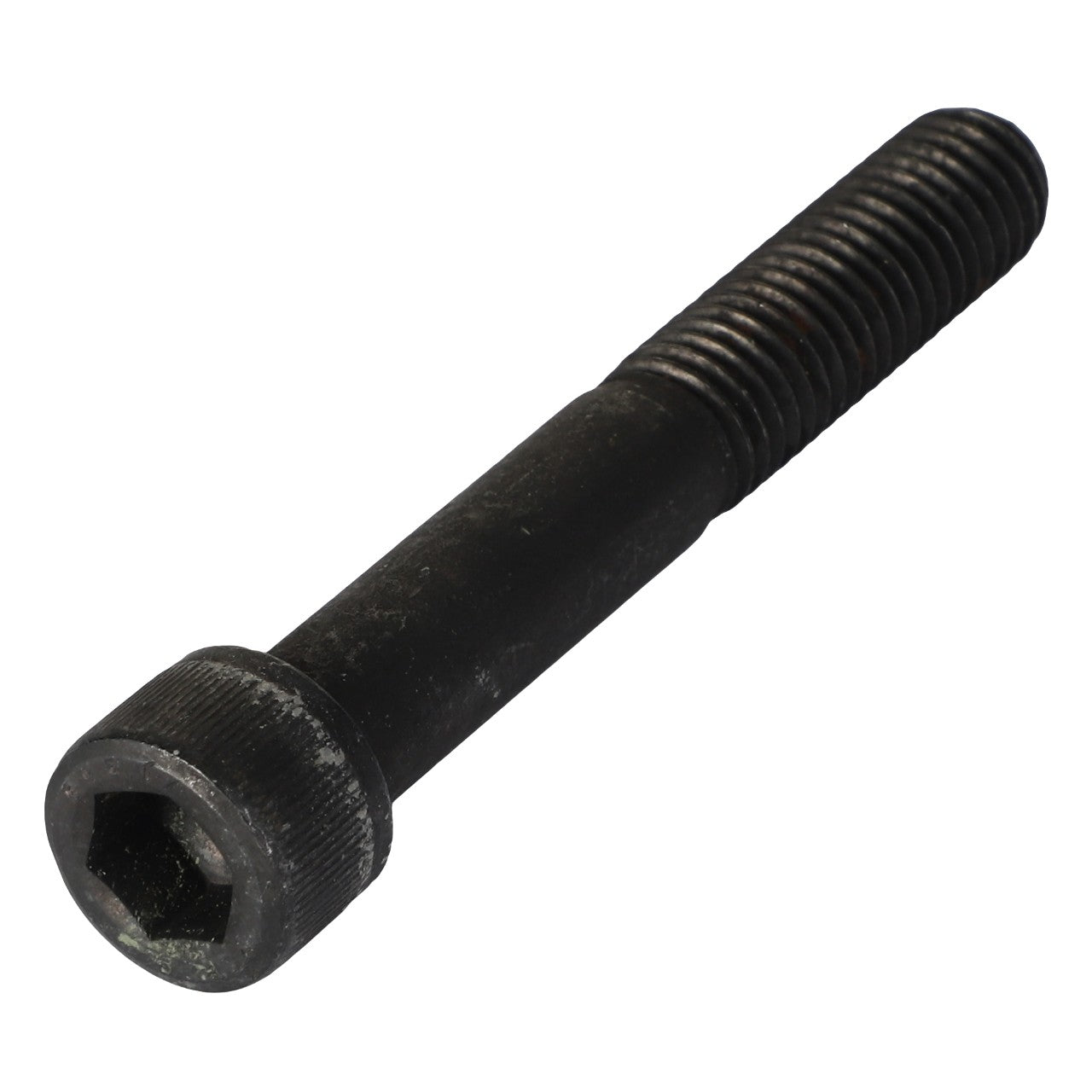 The AGCO | Hex Socket Head Capscrew - 3009301X1, made by AGCO, features a black exterior with a threaded half that seamlessly transitions into a smooth cylindrical body.