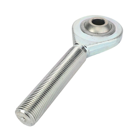 The AGCO | Link End Holder, Draglink - 4369262M1 is a metal rod end bearing featuring a threaded shaft and circular opening, specifically designed for mechanical applications like Massey Ferguson tractors to facilitate rotational movement in hitch and linkage systems.