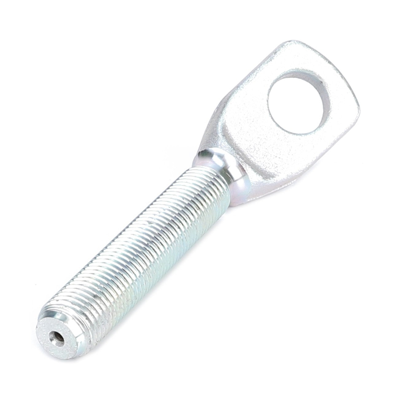 A silver, threaded metal rod with a loop hole at one end, labeled as the AGCO | Stub, Stabiliser - 4309694M1 by AGCO, likely used as a fastener or connector in machinery or construction and potentially suitable for various Fendt models.