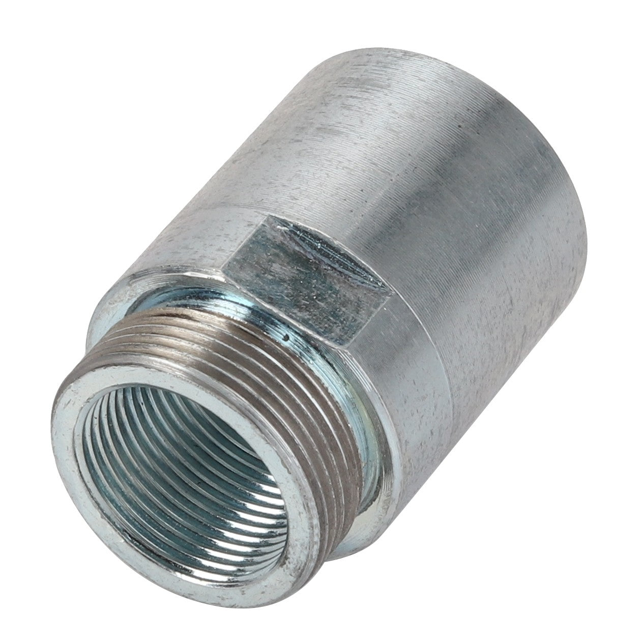 AGCO | Spacer - Acp0424610 is a silver metal pipe connector with threaded ends, ideal for joining pipes in plumbing or industrial applications. No current product description is available for this product.