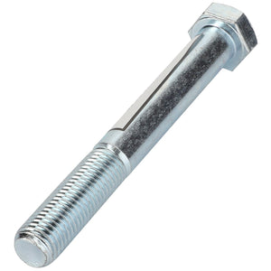 A close-up view of an AGCO | HEXAGONAL HEAD BOLT - 0901-12-52-00 with a threaded shaft. The silver bolt, set against a plain white background, showcases intricate detailing and precision craftsmanship. No product description needed for this straightforward image.