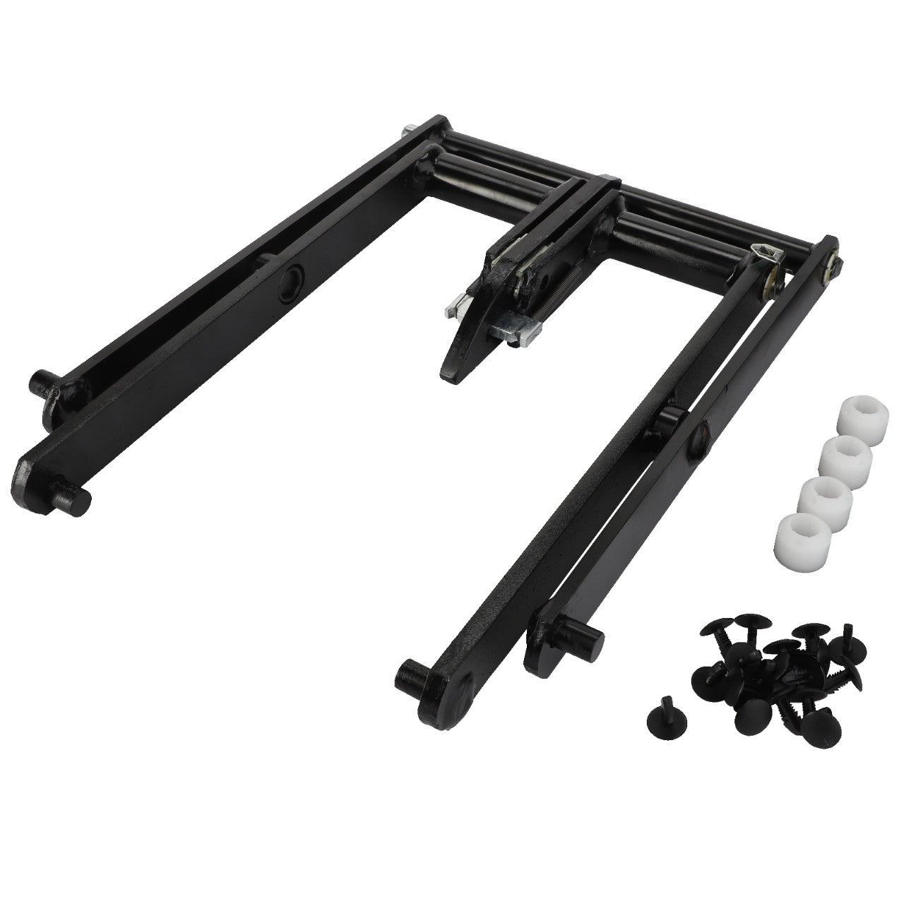 An AGCO Swing Arm (model F275500030731) in black metal, complete with adjustable bracket assembly, screws, and plastic spacers.