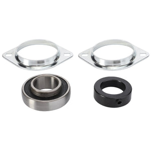 A set of AGCO metal components suitable for Fendt Models, including two Flange Housing - 0924-20-49-00 units, one cylindrical bearing, and one black circular spacer.