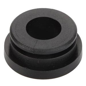 AGCO | Bush - F158500030030: A black rubber grommet featuring a central hole and a grooved edge. No current product description available for this product from AGCO.