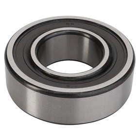 The AGCO Ball Bearing - Acp0281060 is a durable metal cylindrical bearing featuring an inner and outer ring. It also includes a black rubber seal securely fitted around the inner ring.