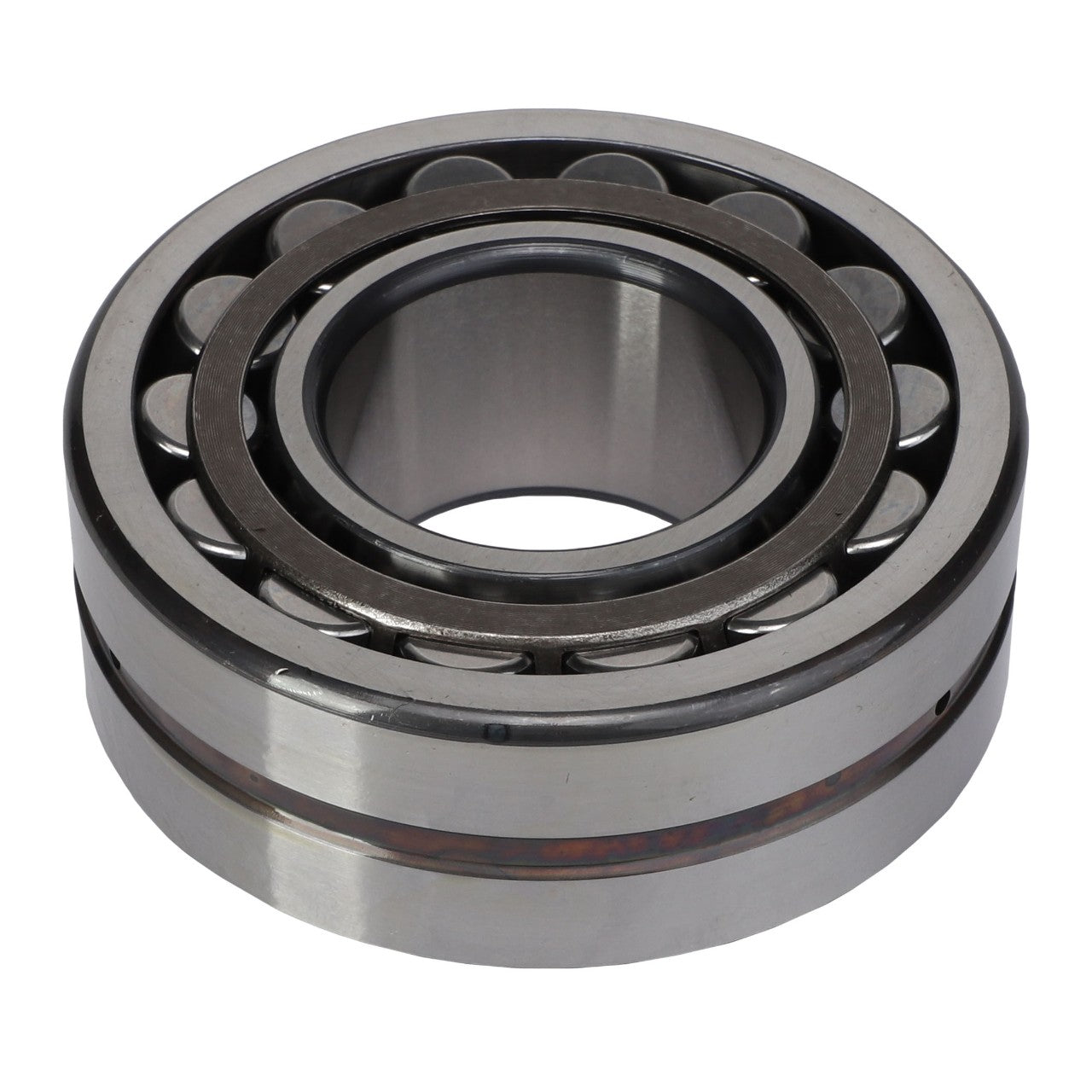 The AGCO Cylindrical Roller Bearing - Acx2745000 is a metal cylindrical roller bearing featuring an inner ring, outer ring, and several evenly spaced cylindrical rollers. Designed for high-speed operation in mechanical applications, this AGCO bearing efficiently reduces friction and handles high loads effectively.