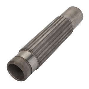 The AGCO Tubular Shaft - Fel151800 is a cylindrical metal splined shaft featuring grooves along its body, ideal for efficiently transmitting torque in various mechanical applications.