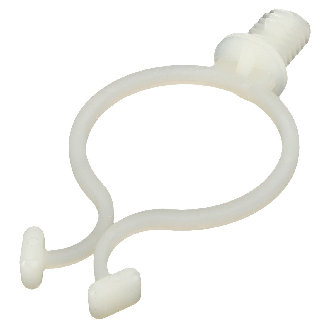 Image of the AGCO | Clip - Acp0007960, a white plastic cable clamp with a circular loop and threaded end, ideal for securely organizing cables.