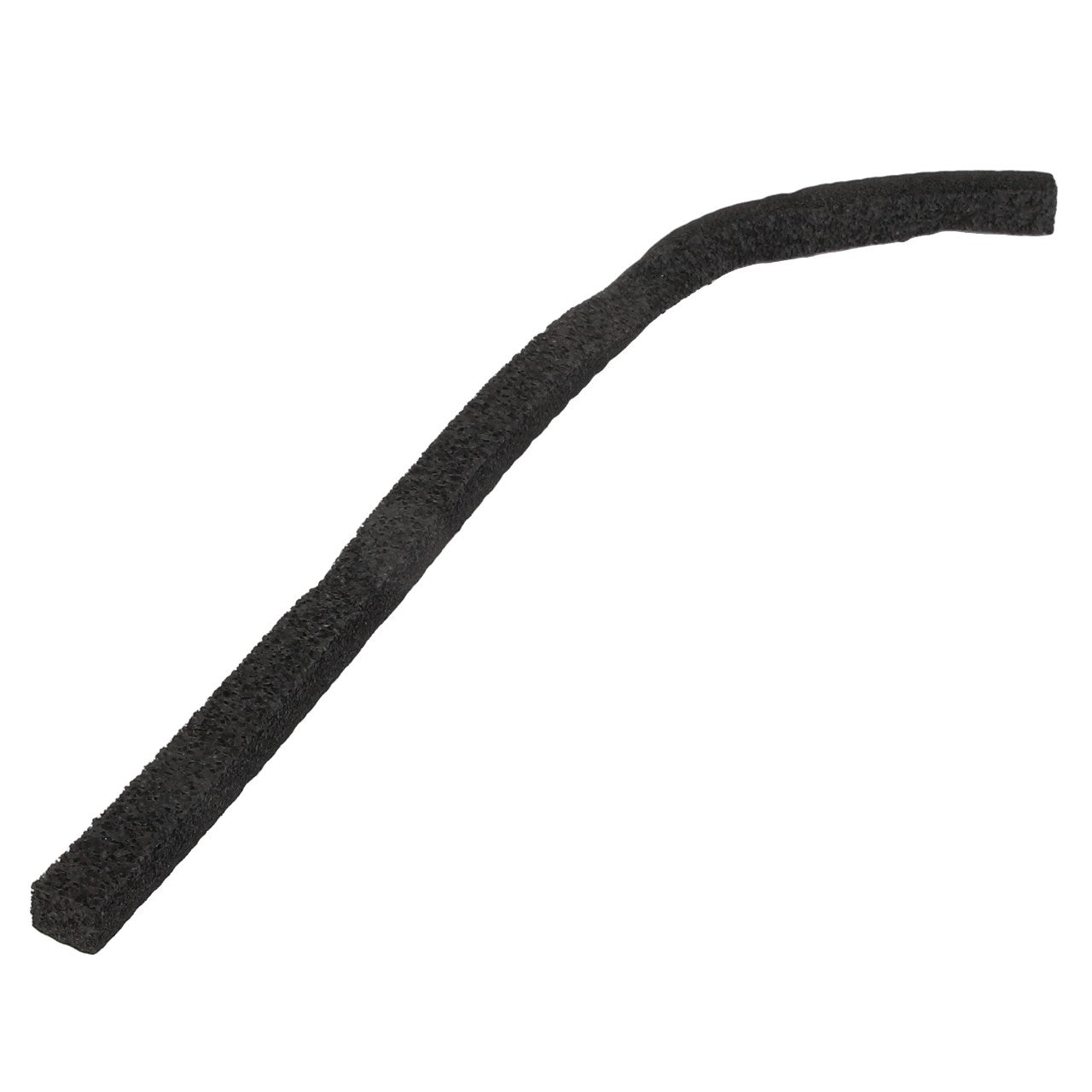 No current product description information is available, but what we can tell you is that the AGCO Gasket - Acw0932060 by AGCO is a long, curved black foam strip featuring a distinctive rough texture against a pristine white background.