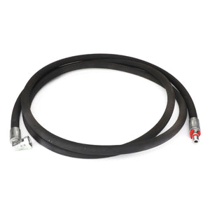 AGCO's HOSE - AL9032539 is a black hydraulic hose featuring metal fittings on both ends, coiled in a circular shape. Product description information currently unavailable.