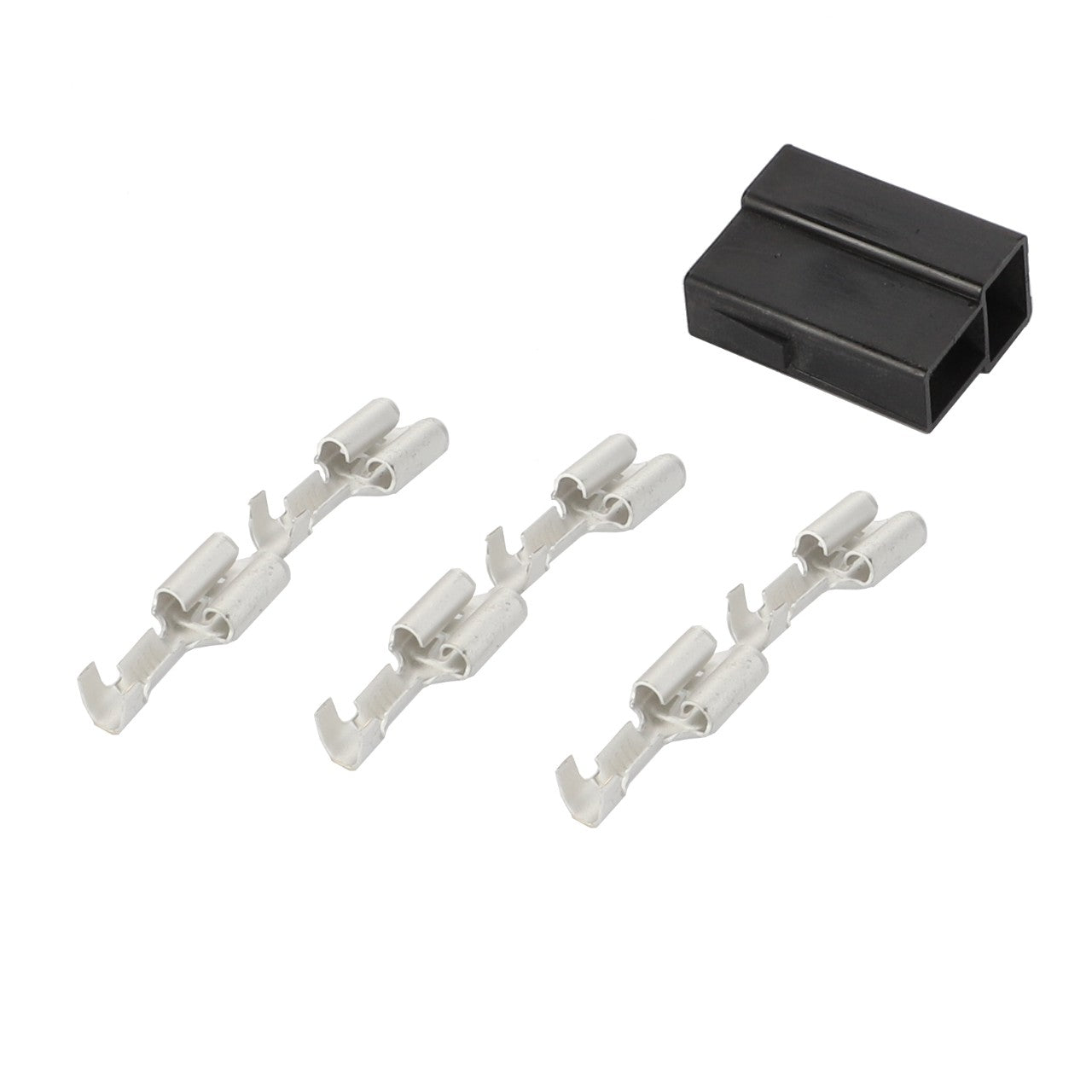 Product Description: The AGCO Disconnection Point - F339900950240 by AGCO features four metal electrical connectors and one black plastic component, all displayed on a white background.