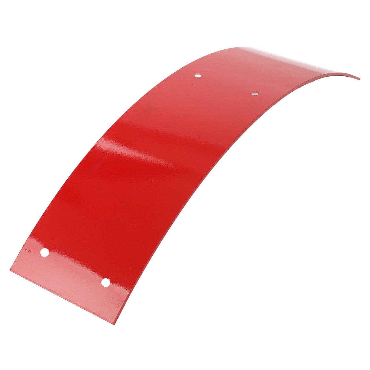 A curved, rectangular red metal sheet with four evenly spaced holes along the edges, suitable for various Massey Ferguson models - AGCO | Abrasion Sheet Metal - Lm03102720 by AGCO.