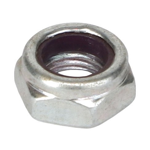 No current product description information is available for this close-up of the AGCO HEX LOCKNUT - AG524075, a hexagonal metal nut with internal threading by AGCO.