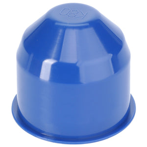 A blue plastic retainer cap with a slightly domed top and the marking "K80" embossed on its surface, designed to fit securely into linkage components, from AGCO.