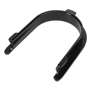 The AGCO COVER - AL5215101 is a black plastic U-shaped clip with two extended locking arms, commonly used for securing or holding components together. Brand: AGCO. No current product description information is available.