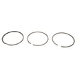 Three AGCO | Piston Ring, Kit - Acp0210040 sets of differing designs are showcased in a row against a plain white background, demonstrating their function in engine lubrication and sealing combustion gases.