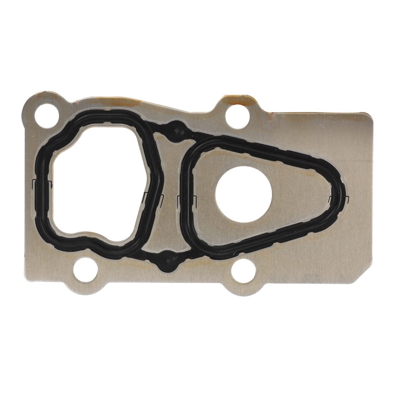 The AGCO Seal (Acp0152540) is a metal gasket featuring black rubber lines and various cut-out shapes, designed for sealing machinery components in models such as Massey Ferguson, Valtra, and Fendt Vario S4.