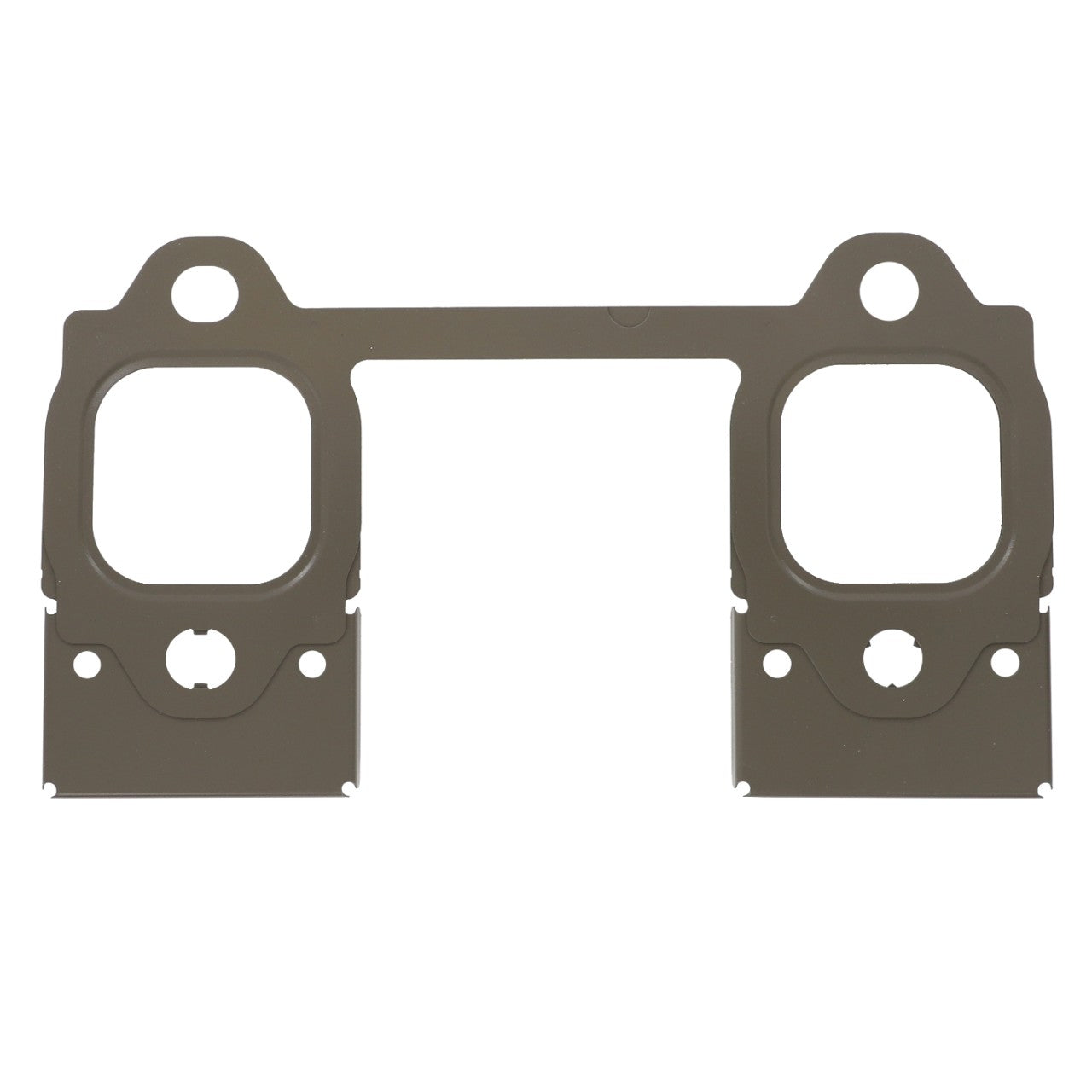 The AGCO Gasket for Exhaust Manifold (F946201100010) is specifically designed for Fendt Vario S4. It features two rectangular openings with smaller round openings at the bottom of each rectangle and a connecting bridge in the middle. This Genuine AGCO product is built to withstand high exhaust gas temperatures.