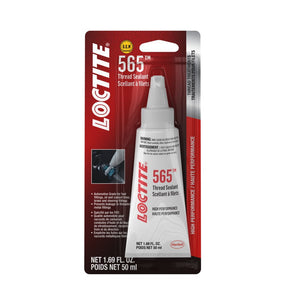 Image of an AGCO | Loctite® 565™ Thread Sealant package, featuring a 50 mL tube. The label emphasizes its high-performance use and suitability for sealing threads, making it an essential addition to your toolkit. For more details or assistance with ordering, please contact our support team. Note: This product is available in Canada only under the SKU ACP0038240.