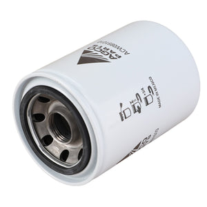 The AGCO Hydraulic Filter Spin On (model Acw0891010) is a white cylindrical filter with metallic inner components, featuring printed text and graphics on its surface, designed to extend the lifespan of machines.