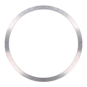 A metallic circular ring, identified as the AGCO Shim - F411301021090 from the AGCO brand, with a brushed texture against a white background.