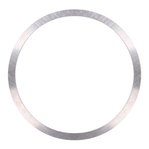 A metallic circular ring, identified as the AGCO Shim - F411301021090 from the AGCO brand, with a brushed texture against a white background.