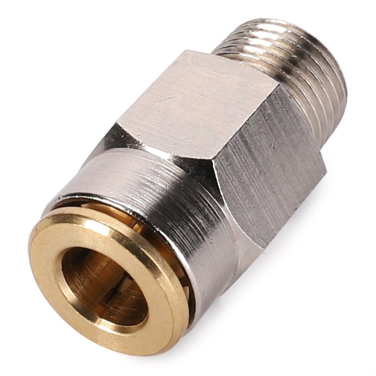 A metal fitting with a threaded end and a brass internal ring, typically used for connecting tubes or pipes in plumbing or pneumatic systems, much like the reliable components found in Fendt Models, is the AGCO Union - 0926-81-37-00.