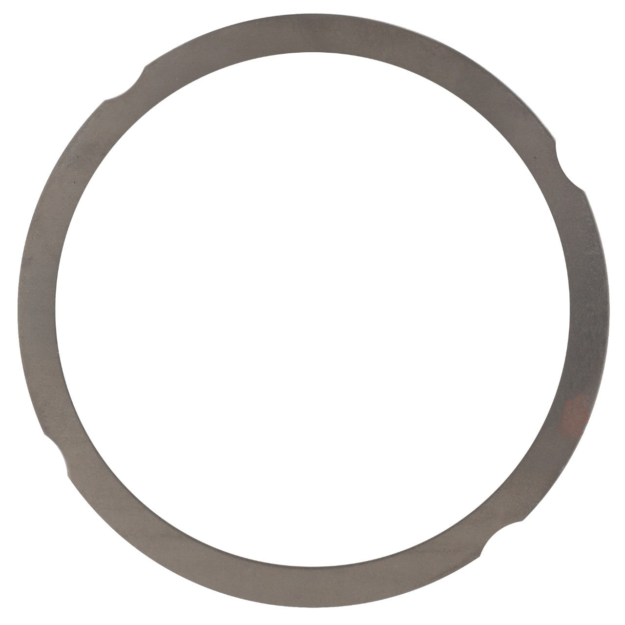 The AGCO Ring for Cylinder Head Height Compensation (F390200210090) is a sleek, circular metal ring featuring two precisely positioned flat notches on opposite sides.