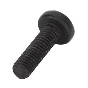 Close-up image of the AGCO Oval Head Screw - X495922600000, a black metal hex bolt with a partially threaded shaft and a flat, circular head, embodying the robust engineering synonymous with Fendt Vario tractors.