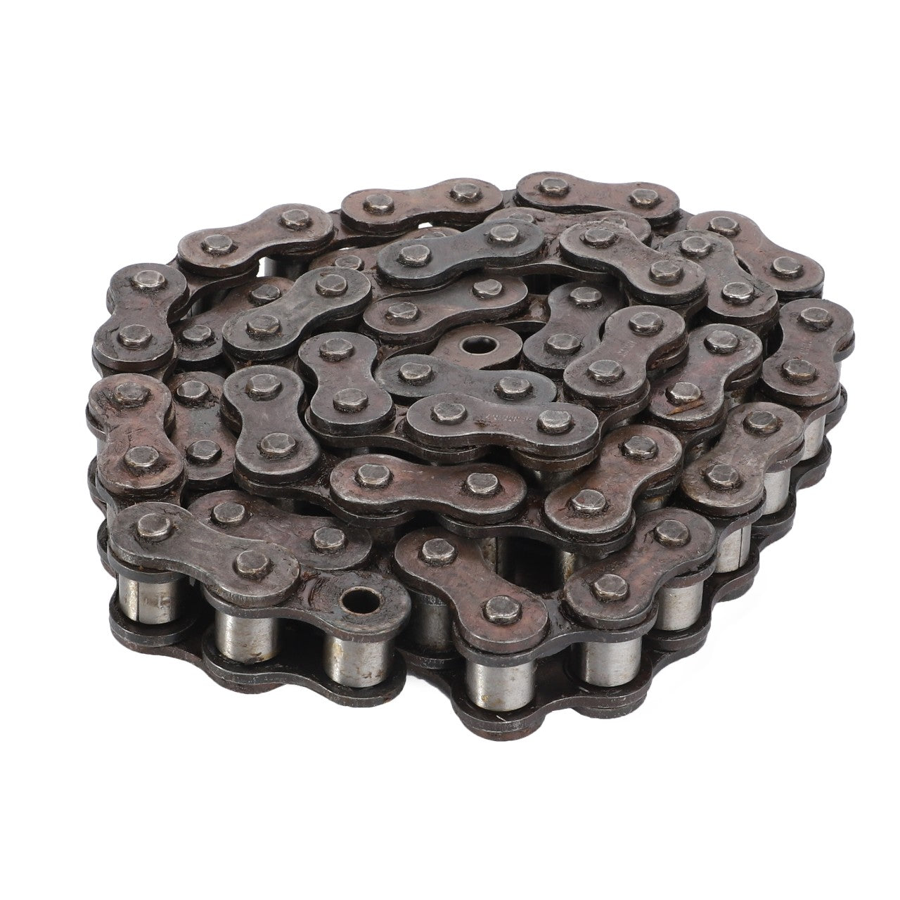 A coiled metal bicycle chain with visible roller links and pins, designed by AGCO for optimal performance based on stringent technical specifications, known as the AGCO | Chain, Gear Box - D26732924.