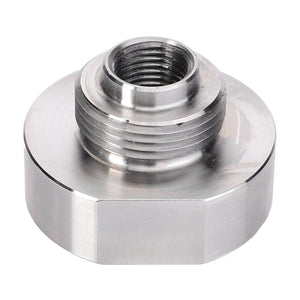 AGCO | Union - V837081121, a stainless steel hex nut featuring a threaded hole in the center, is commonly used for fastening applications on Massey Ferguson and Valtra machinery.