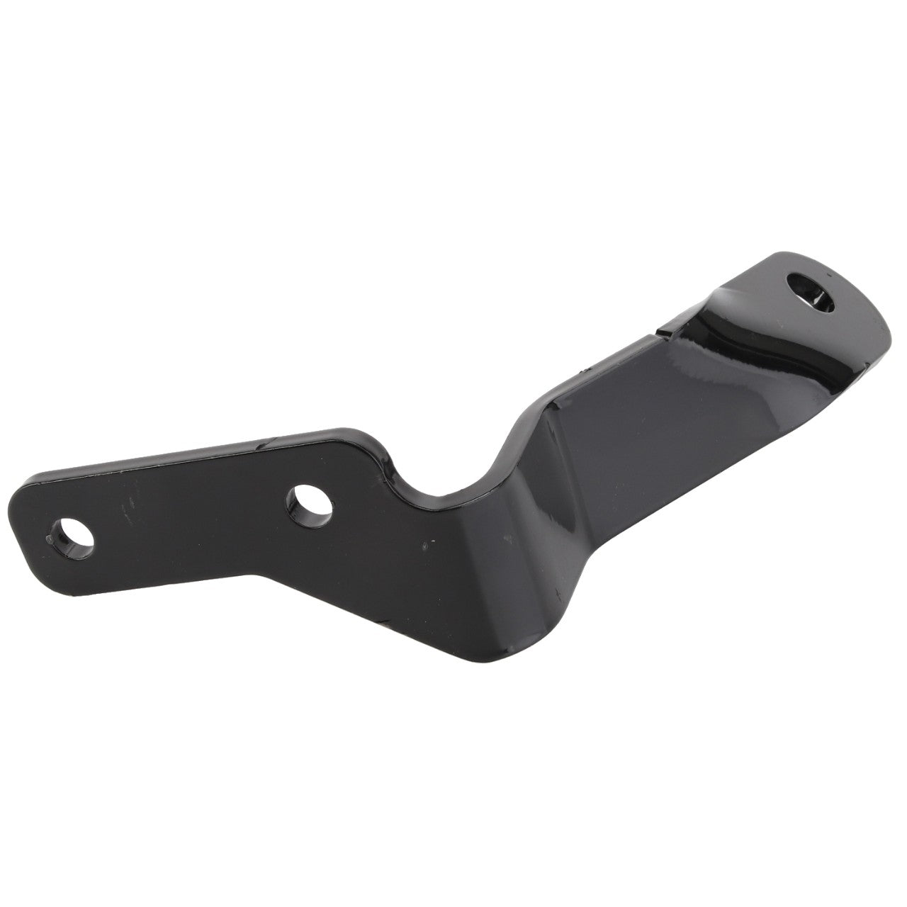 A product from AGCO called the AGCO | BRACKET - AL5034270, made of black metal, featuring three mounting holes and a distinct bend in its structure. No current product description information is available.