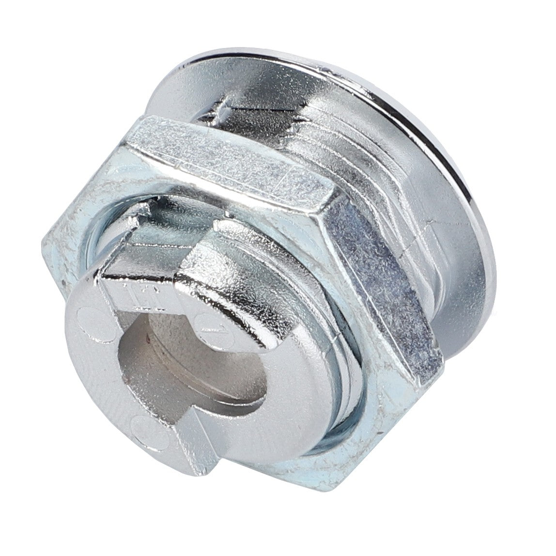 Close-up of the AGCO HOUSING - D43429200, a metallic hexagonal cable gland with a shiny finish, designed for securing electrical cables. Although there is no current product description available, the gland appears new and unused.