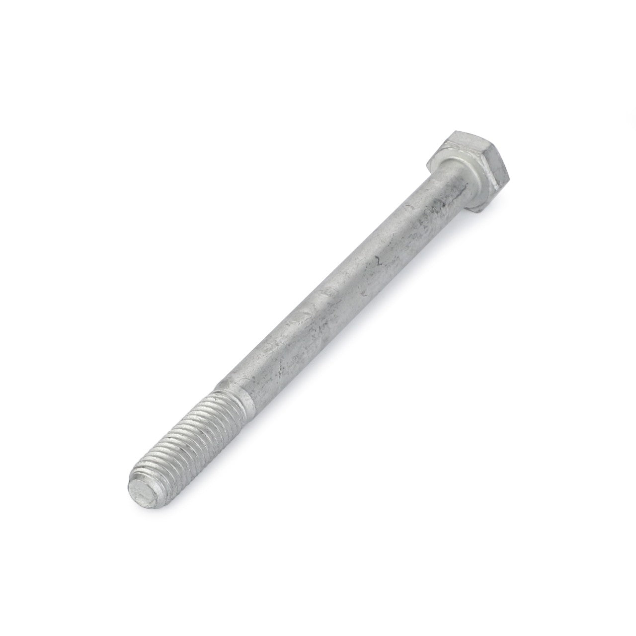 The AGCO | Hex Cap Screw - La16045124 is a durable bolt with a partially threaded shaft and a hexagonal head, boldly presented on a pristine white background.