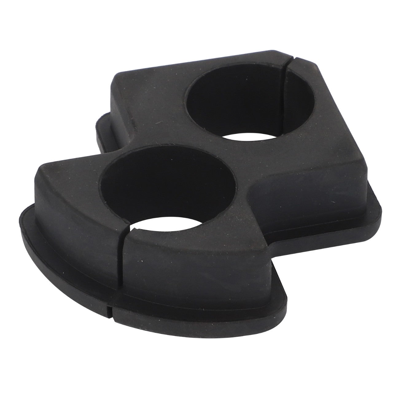 The AGCO Shutter - Acw0448470 by AGCO is a black rubber grommet featuring two circular holes, making it ideal for holding or organizing cables or wires. No current product description information is available.