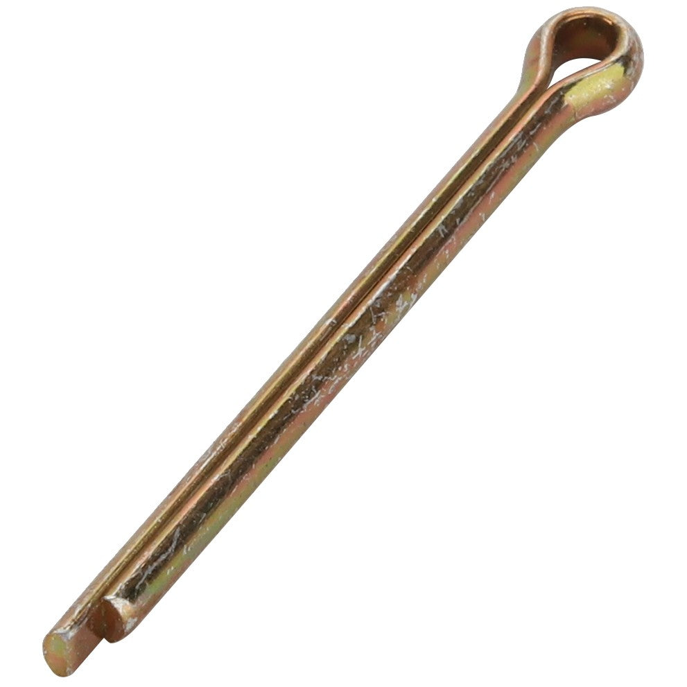 A metallic AGCO SPLIT PIN - D41406200 with a looped end, commonly used to secure bolts or other fasteners, displayed against a clean white background.