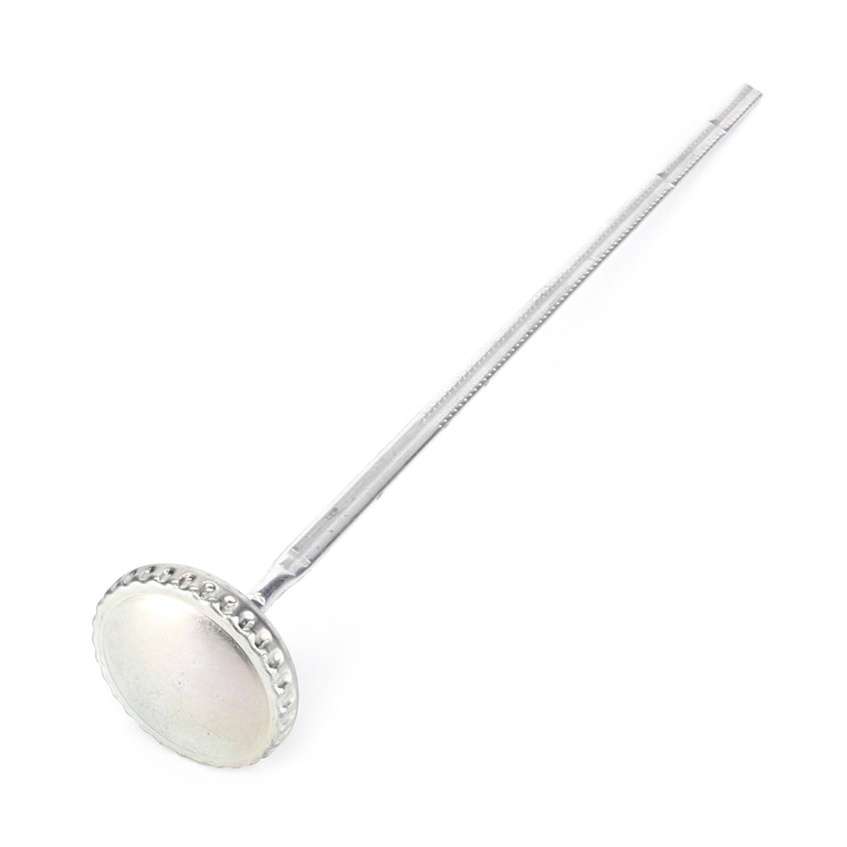 A silver ladle with a round, shallow bowl and a long, textured handle is set against a white background, reminiscent of the precision found in AGCO's Oil Dipstick for Engine Oil - H931202010070.