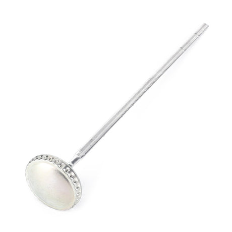 A silver ladle with a round, shallow bowl and a long, textured handle is set against a white background, reminiscent of the precision found in AGCO's Oil Dipstick for Engine Oil - H931202010070.