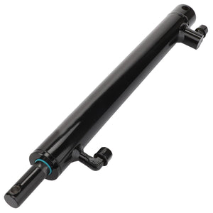 The AGCO | Cylinder - Acw4275490 is a sleek, black hydraulic cylinder with a smooth, cylindrical body featuring attachment points at both ends and an inlet/outlet port near one end. There is no information available about its operating pressure or capacity.