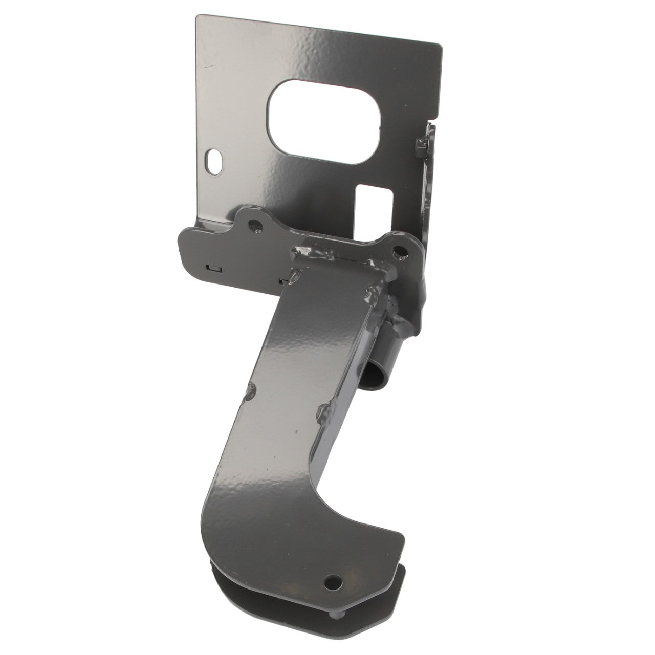 An angled, metallic gray mounting bracket with several cutouts and holes for attachment, known as the Bracket - Acw1746940 by AGCO. No current product description information is available.