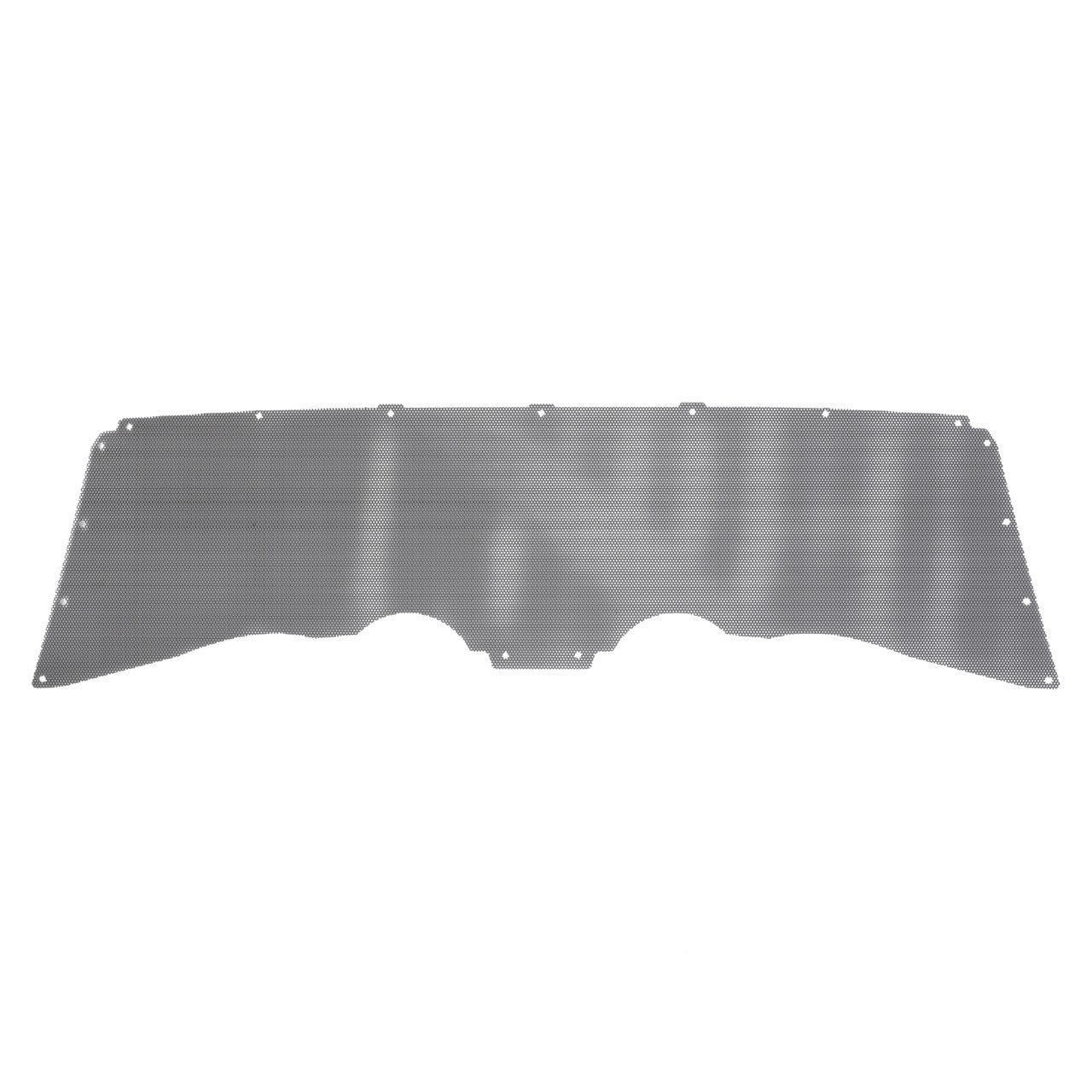 An authentic AGCO Grille, Front - Acw0355810, a rectangular metal heat shield with multiple cutouts and perforations, showcasing the genuine craftsmanship of AGCO Parts.