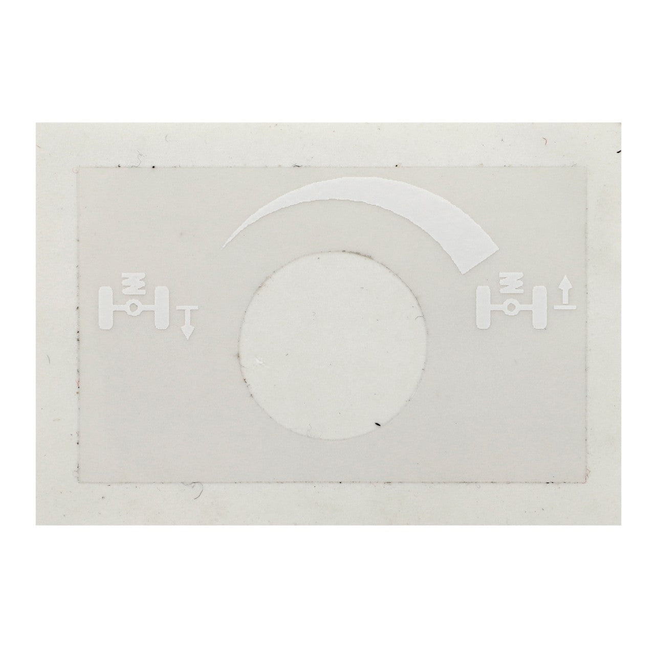 No current product description available for AGCO | Decal - Acp0385280, which is a transparent overlay featuring a central circular cutout with directional icons indicating upward and downward movement on either side, depicting an alignment or calibration interface.