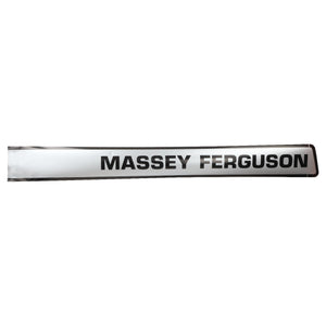 White rectangular sign with "MASSEY FERGUSON" written in black, bold capital letters. Product: AGCO | DECAL - D49100119 by AGCO. No current product description information is available.