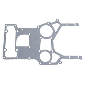 The AGCO | Gasket - 4224678M1 is a grey gasket with multiple circular and rectangular cutouts, compatible with Massey Ferguson models and designed for mechanical equipment.