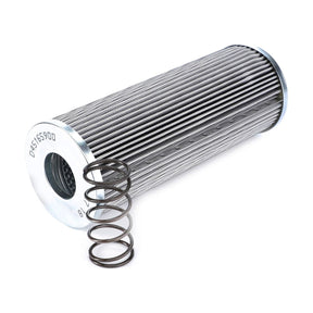 The Hydraulic Filter Cartridge - D45165900 by AGCO is crafted with high-grade materials and features an industrial cylindrical design with ridges, complete with a small coiled spring. It's the perfect fit for Massey Ferguson models.