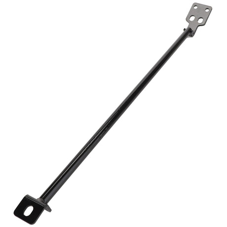 Presenting the AGCO | Reinforcement Bar - Acx282149A by AGCO: A black metal rod featuring square mounting plates at each end, each equipped with holes for screws or bolts. Product description information is currently unavailable.